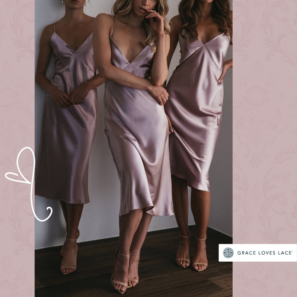 Grace Loves Lace Satin Midi Dress in Lavender